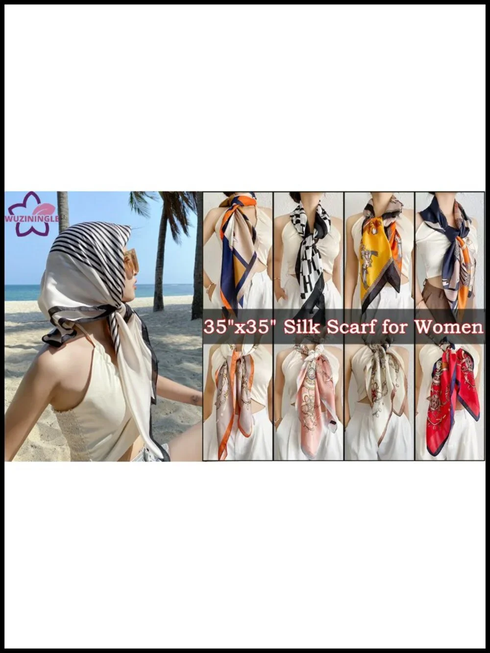 100% Mulberry Silk Square Head Scarf 35x35 for Sleeping Hair Wrapping Bandana